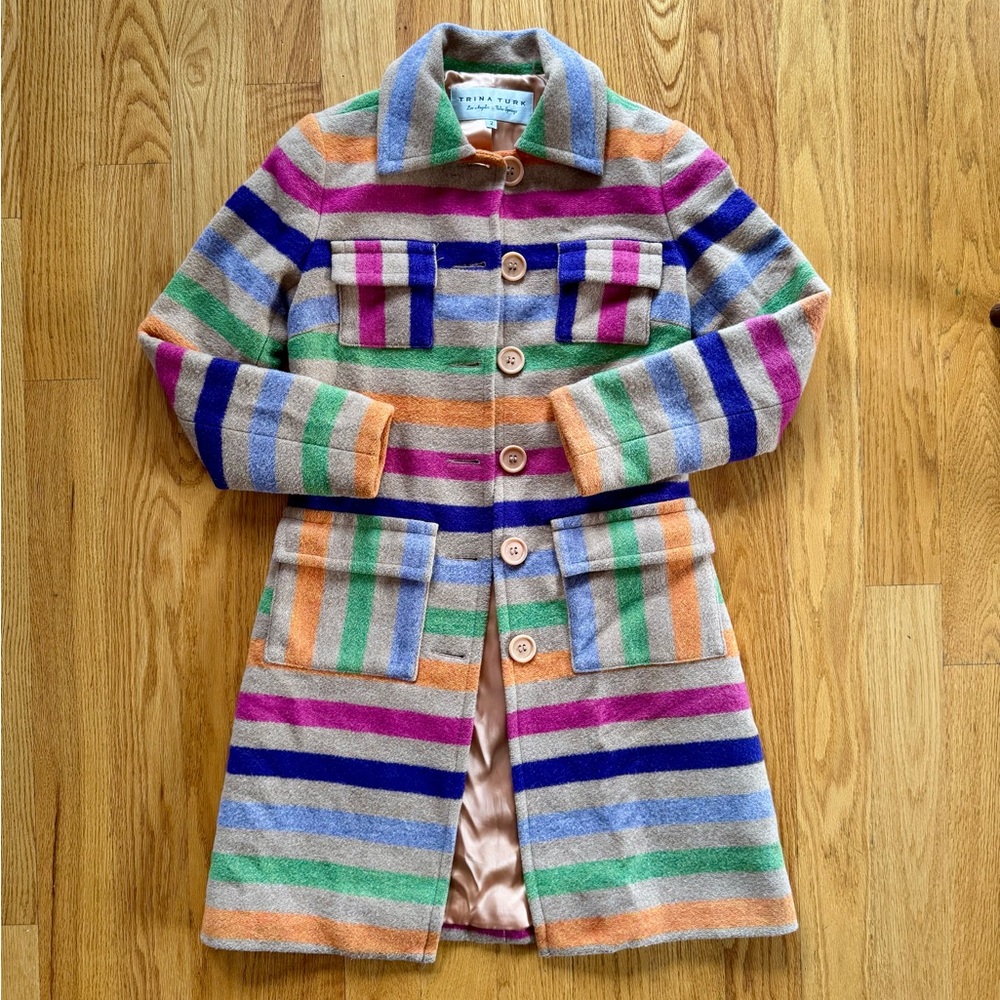 Trina Turk Multicolor Wool Striped Pea Coat